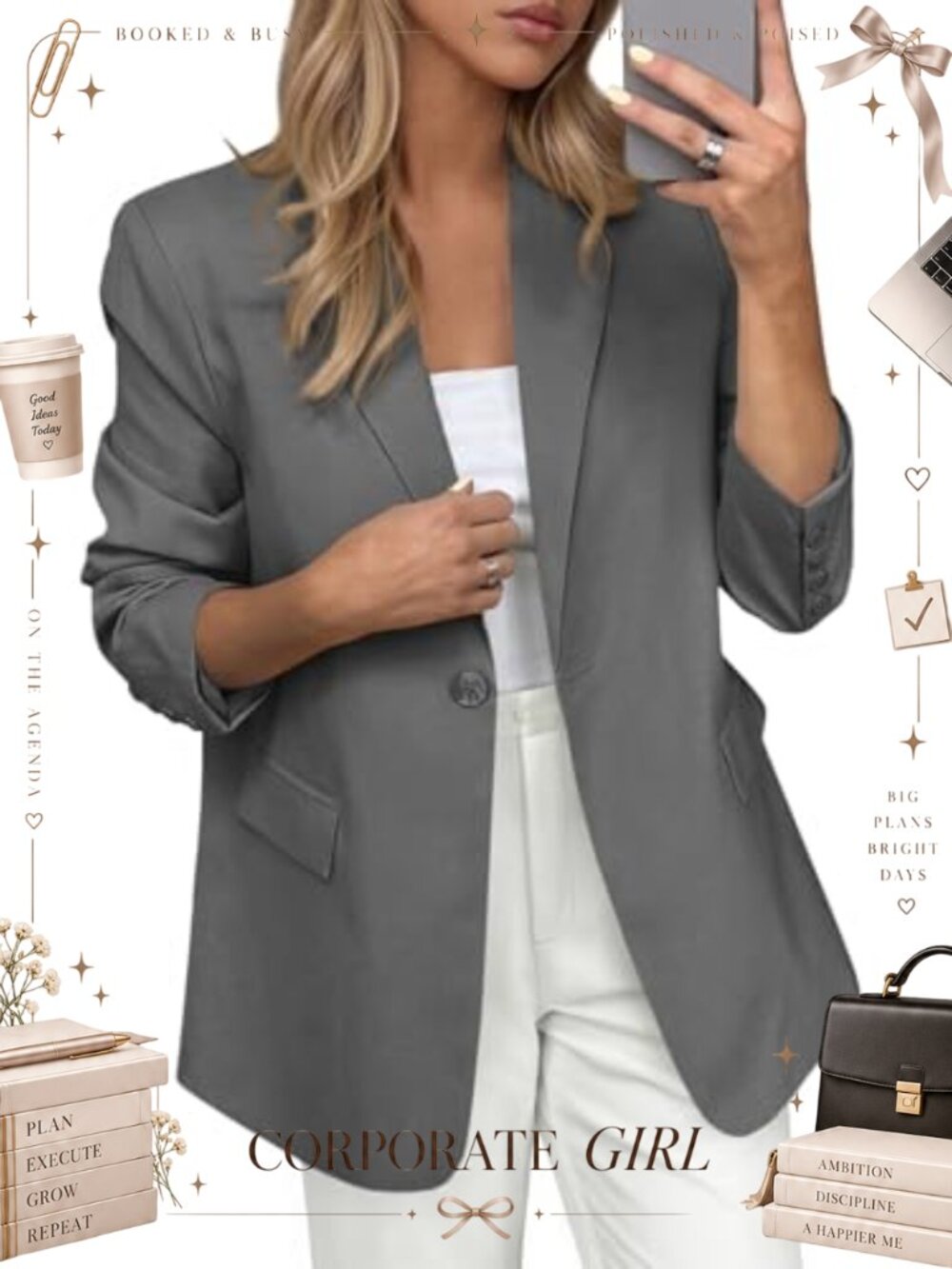 Womens Blazer Open Front Long Sleeve Suit Jacket Business Casual